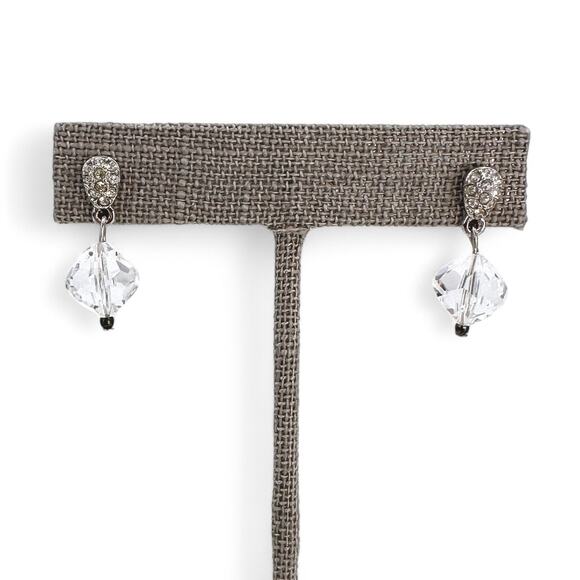 Swarovski Rhinestone Earrings Silver Tone Pave and Clear Crystal Bead Dangle - Picture 1 of 9